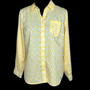 Talbots | Yellow Teardrop Cotton Button Down Roll Tab Blouse | PXL
